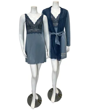 2216-8016-DI Iceberg/Indigo Glaze Lace Modal Chemise & Robe Set