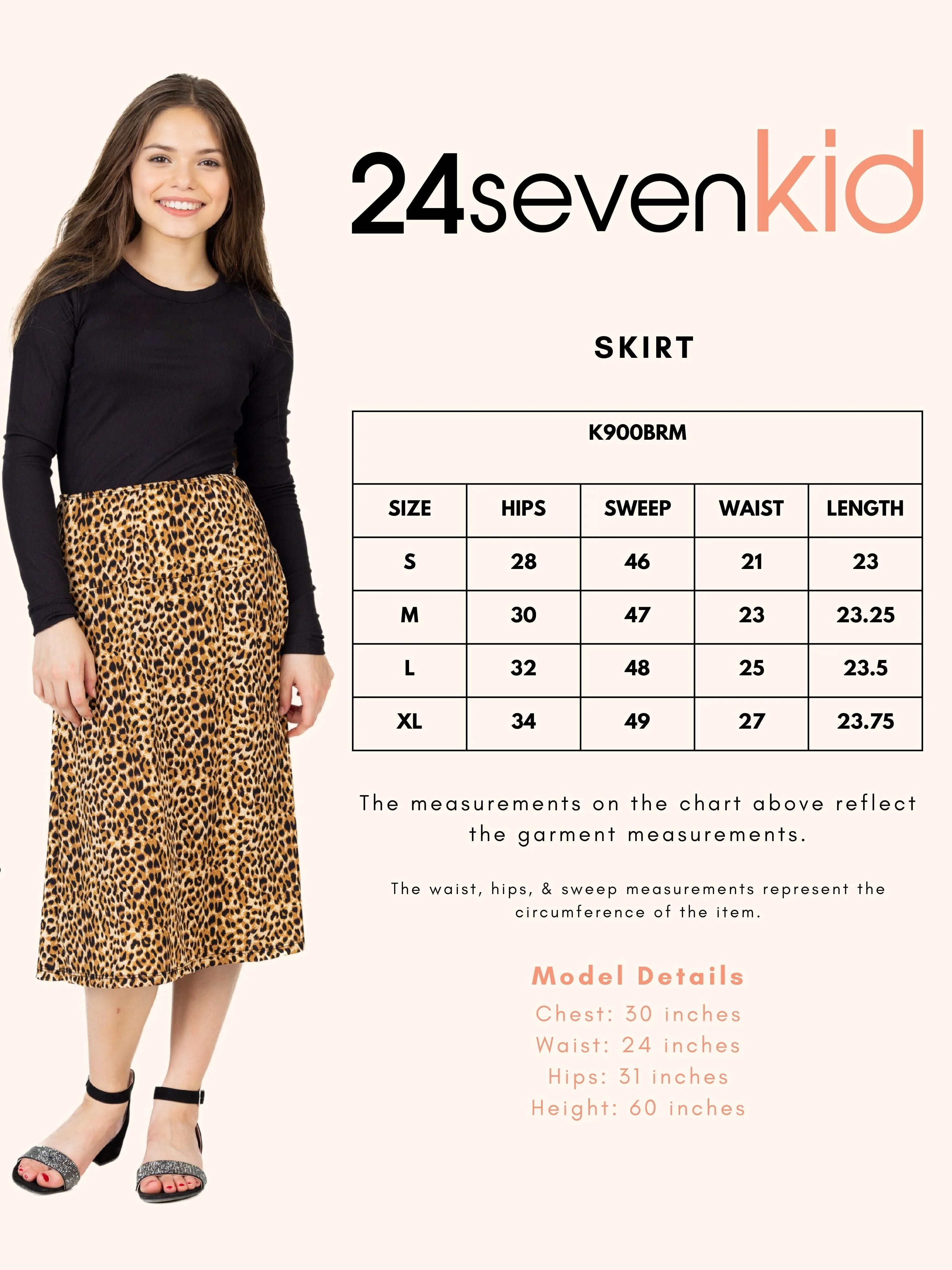 24seven Comfort Apparel Comfortable Elastic Waistline Girls Knee Length Skirt