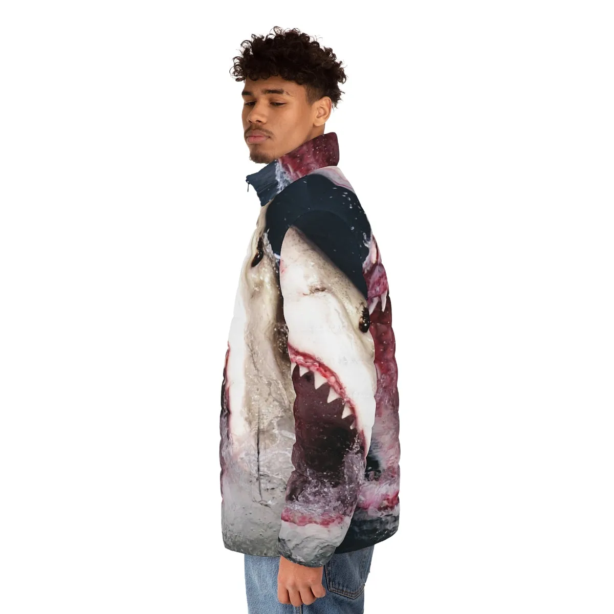 3D Shark Bite Puffer Jacket for Women - Great White Shark Apparel