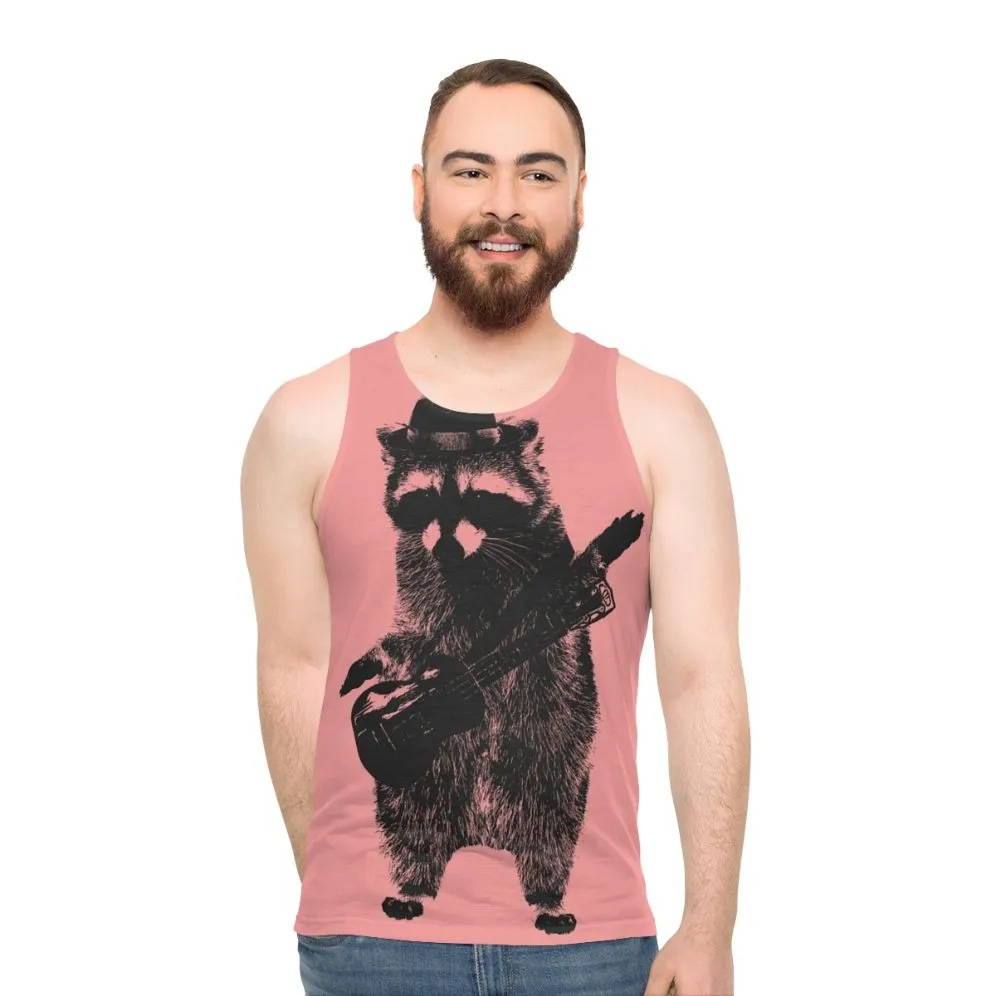 Adorable Raccoon Strumming Ukulele Unisex Tank Top