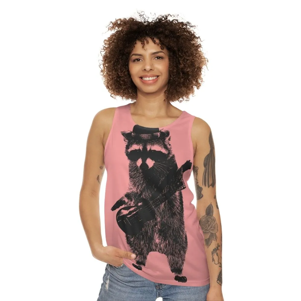 Adorable Raccoon Strumming Ukulele Unisex Tank Top