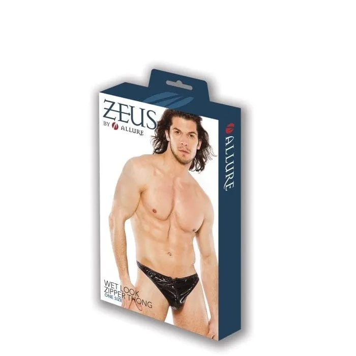 Allure Lingerie Zeus Wet Look Zipper Thong One Size