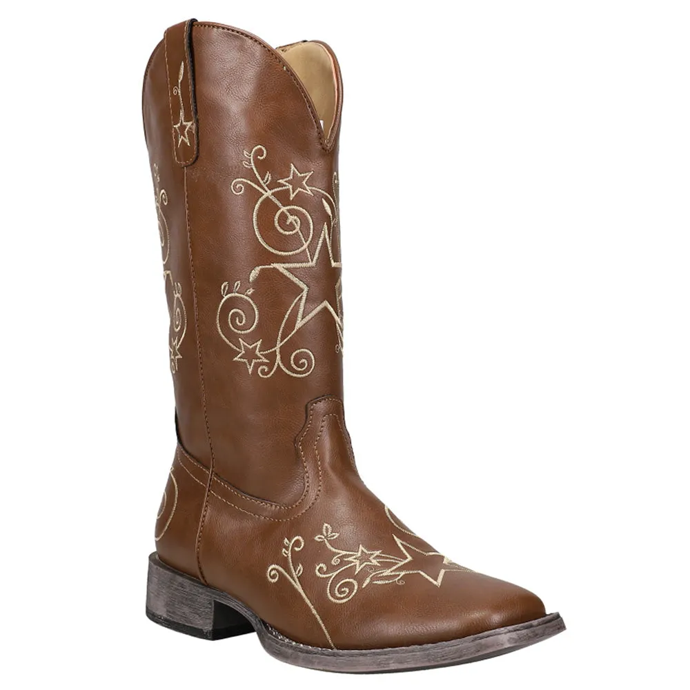 Aster Embroidered Square Toe Cowboy Boots