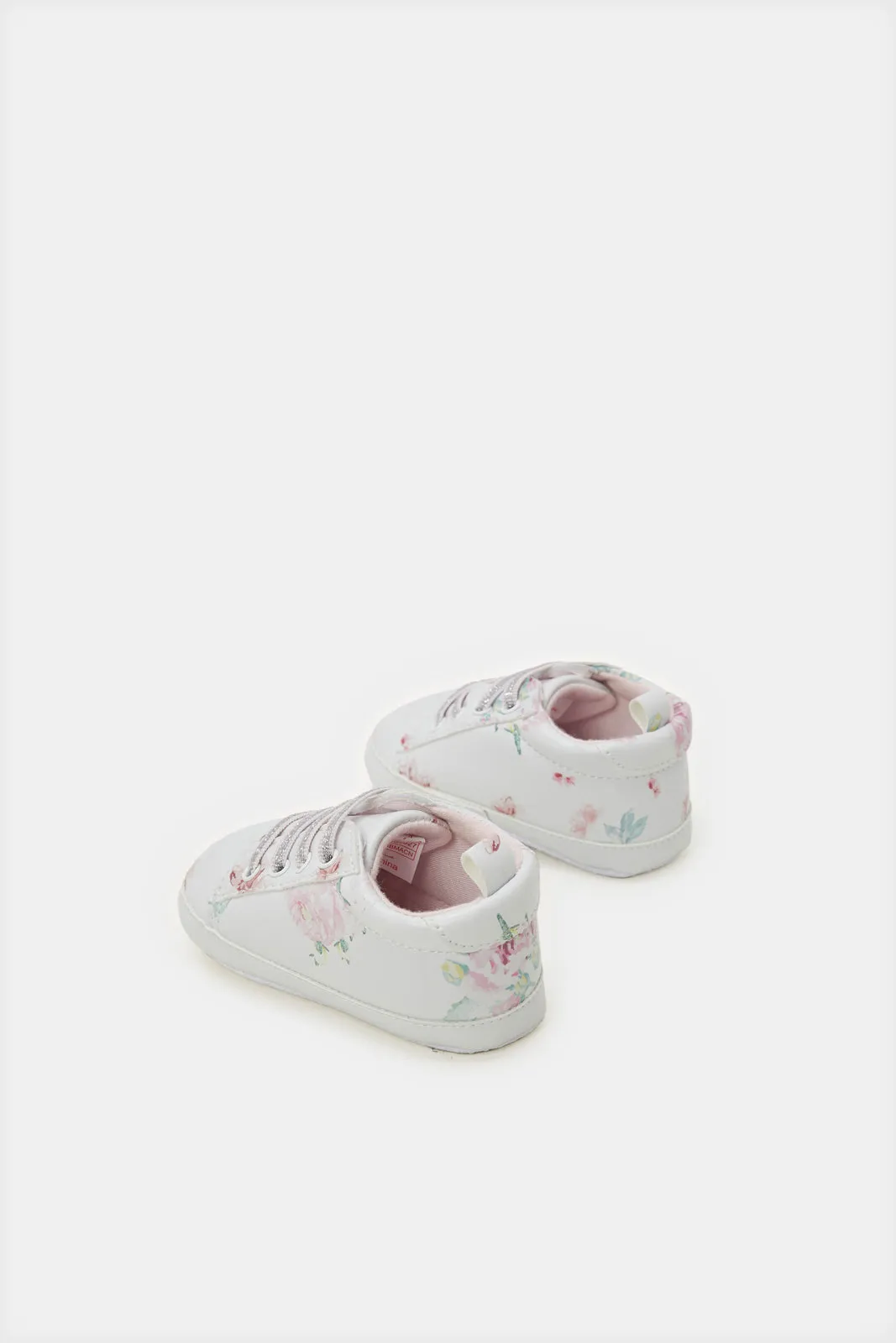 Baby White Flower Print Pram Shoe