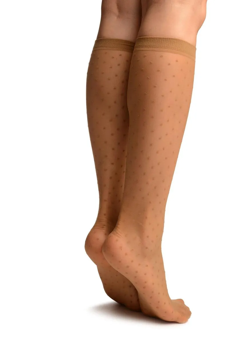 Beige With Polka Dots Knee High Socks