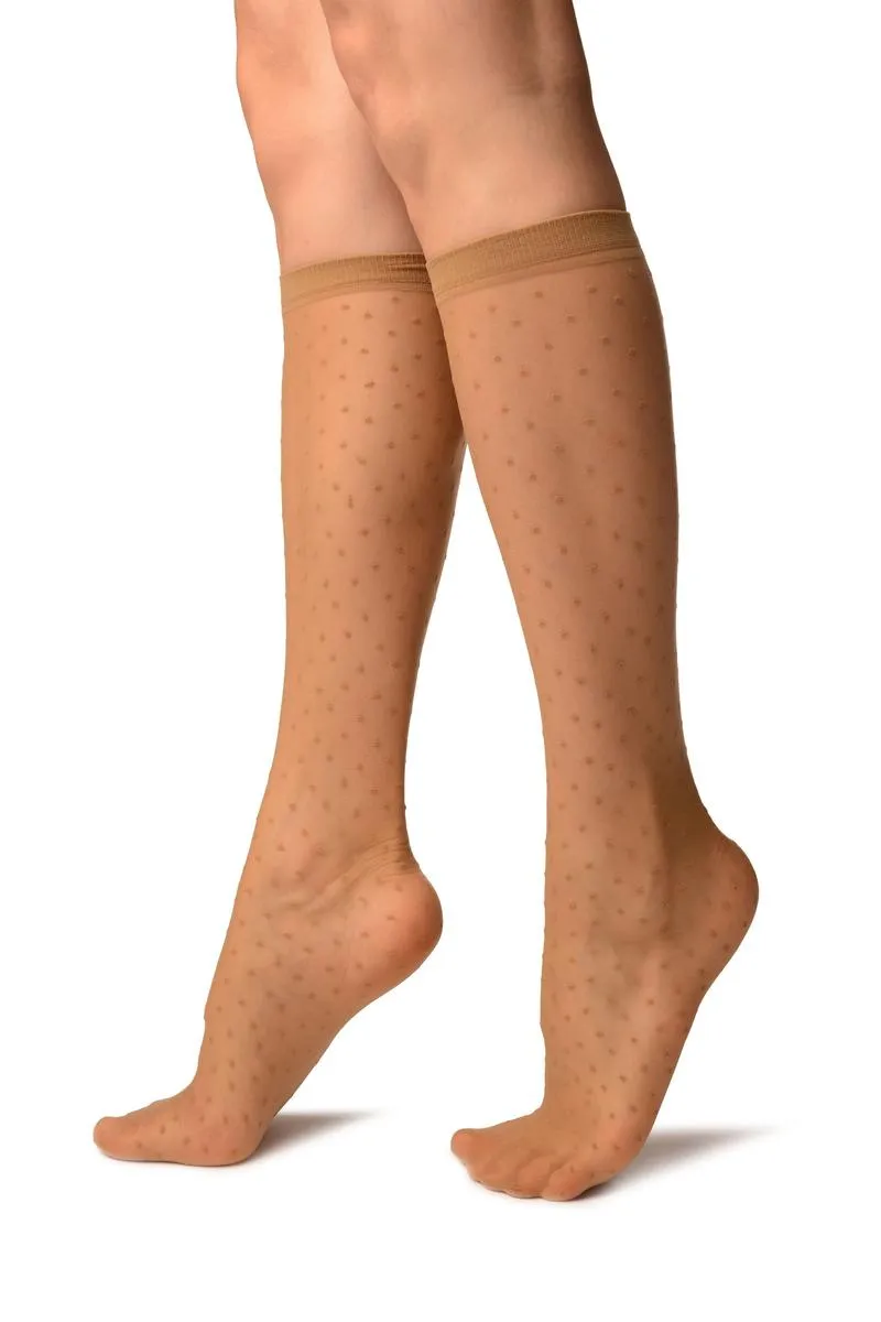 Beige With Polka Dots Knee High Socks