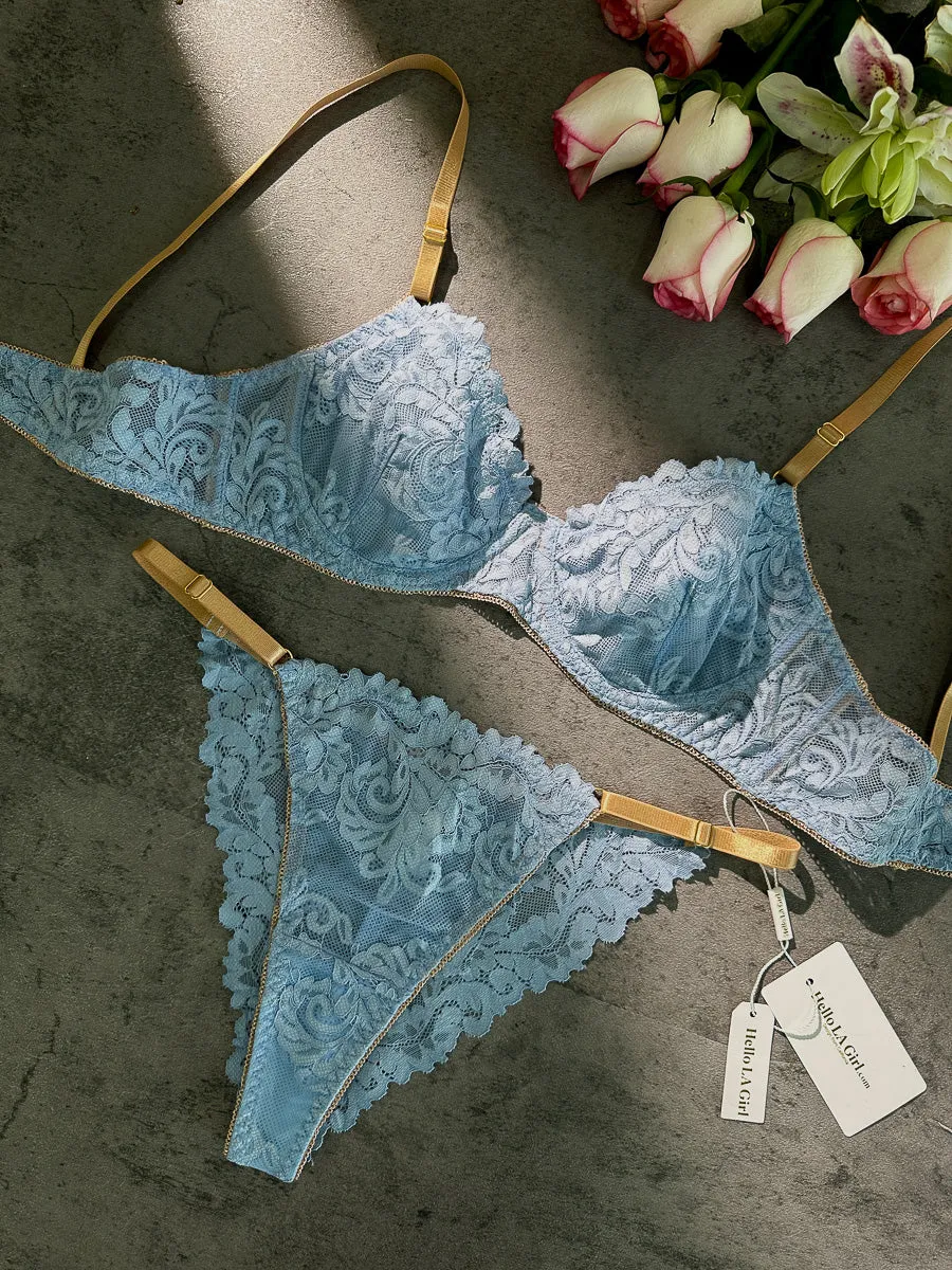 Blue Soft Lace Lingerie Set