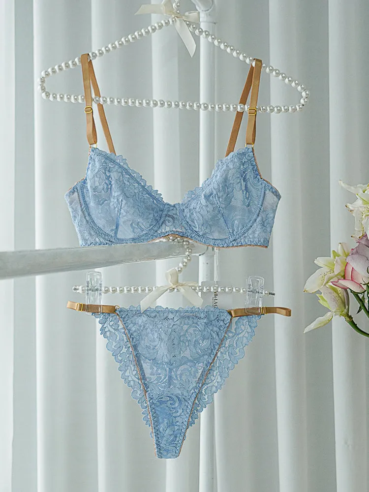 Blue Soft Lace Lingerie Set