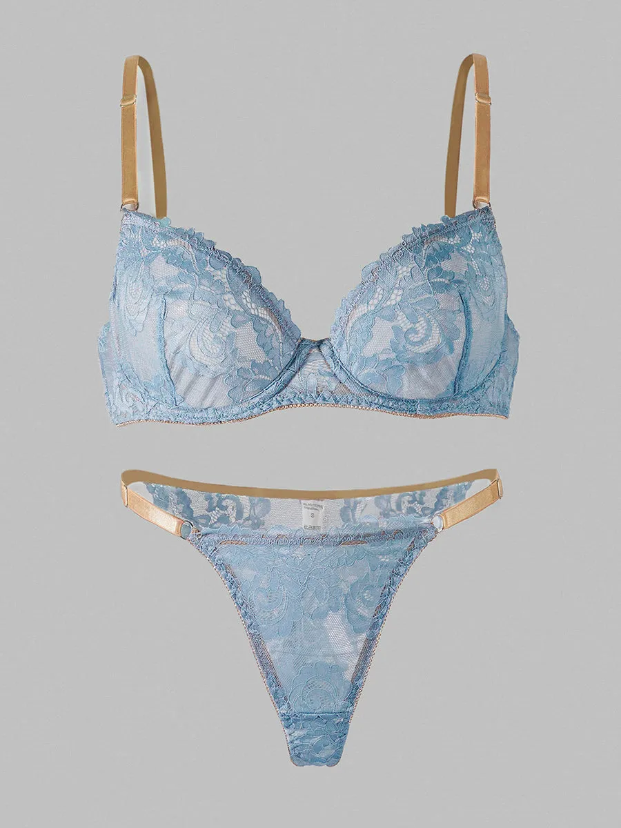 Blue Soft Lace Lingerie Set