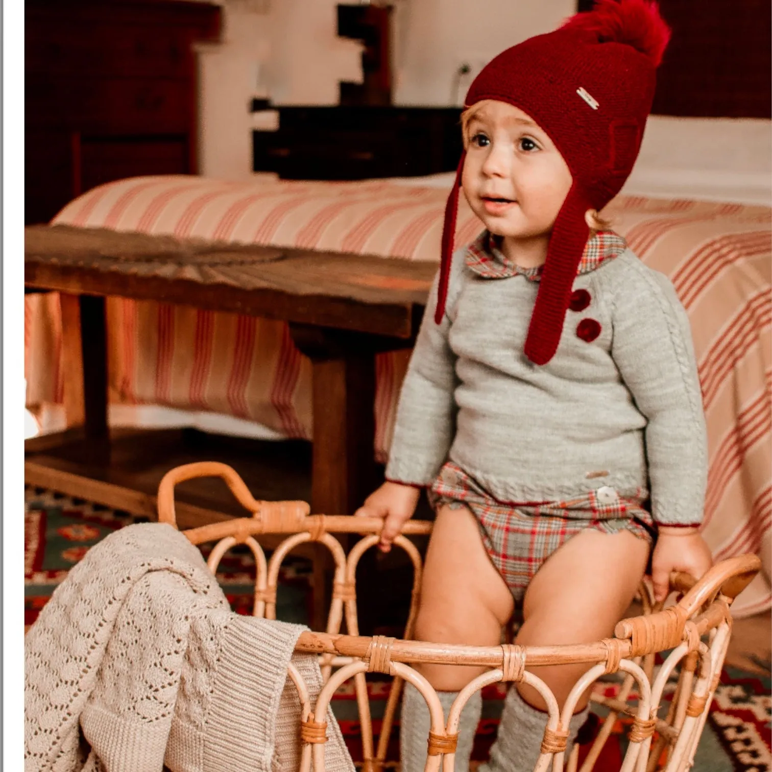 Boys Burgundy and Gray Knit Set