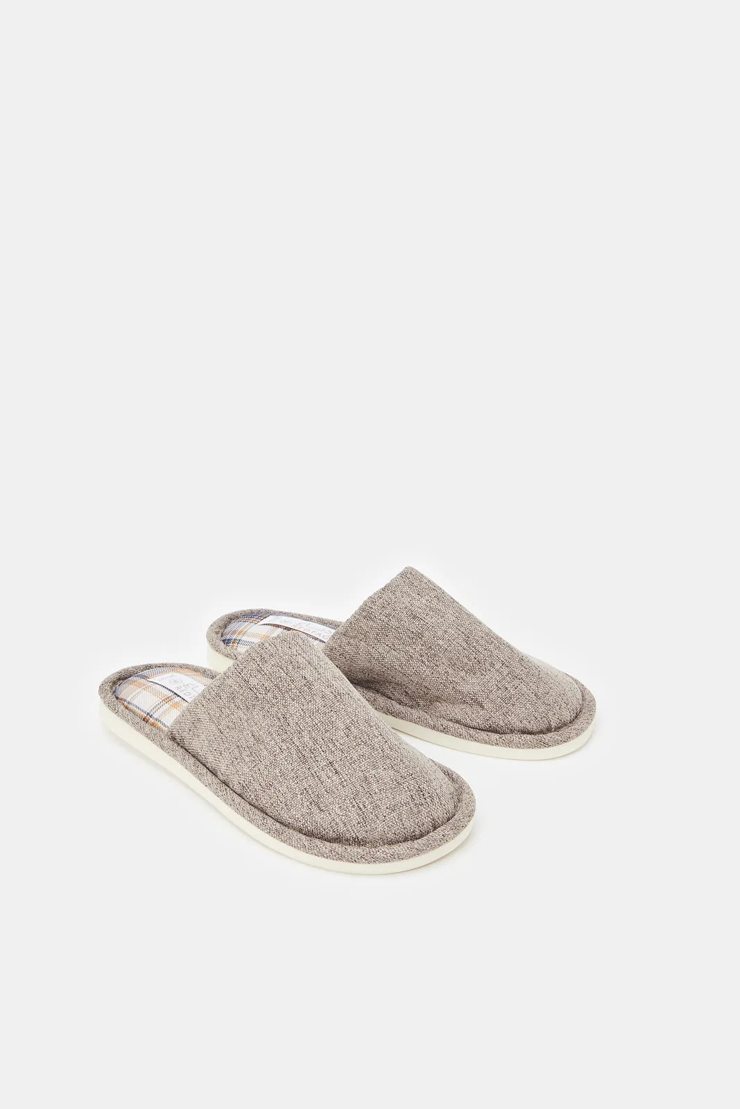 Boys Taupe Textured Mule Slippers