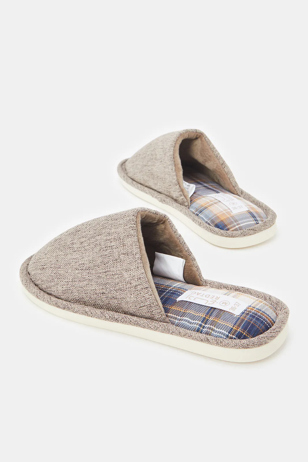 Boys Taupe Textured Mule Slippers