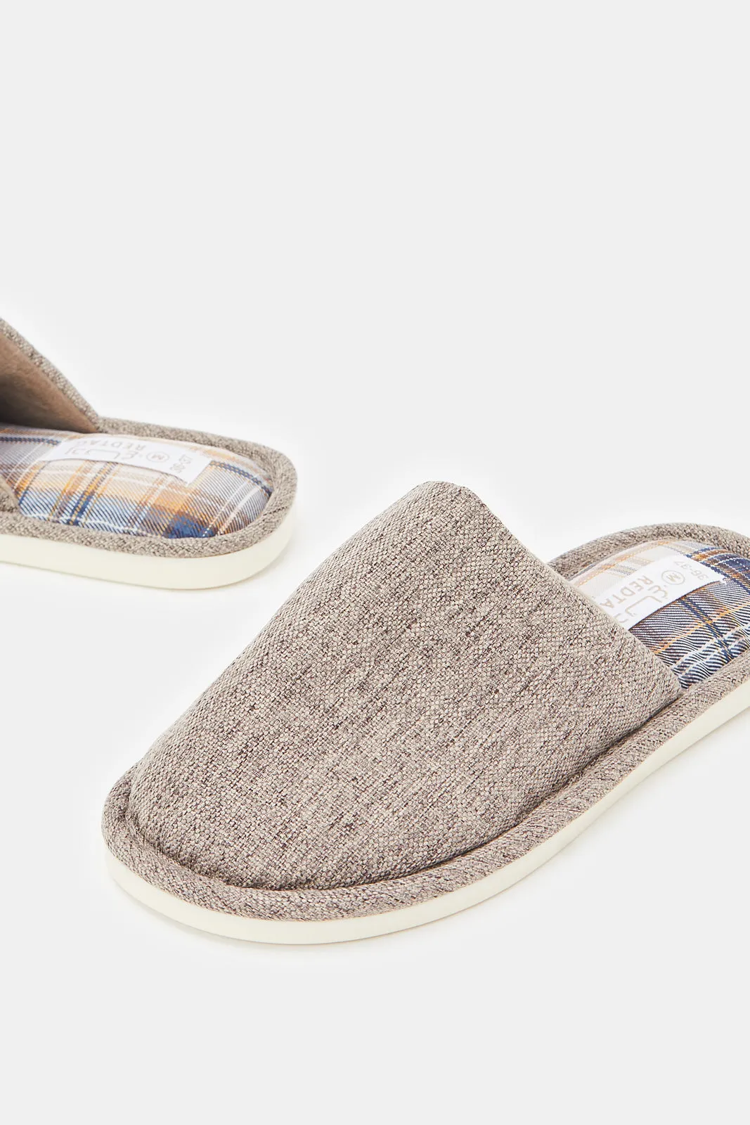 Boys Taupe Textured Mule Slippers