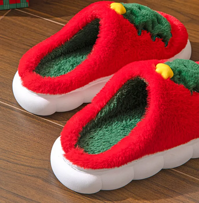 Christmas Slippers Foam for Women,Warm Non-Slip Slides with Christmas Tree Designs