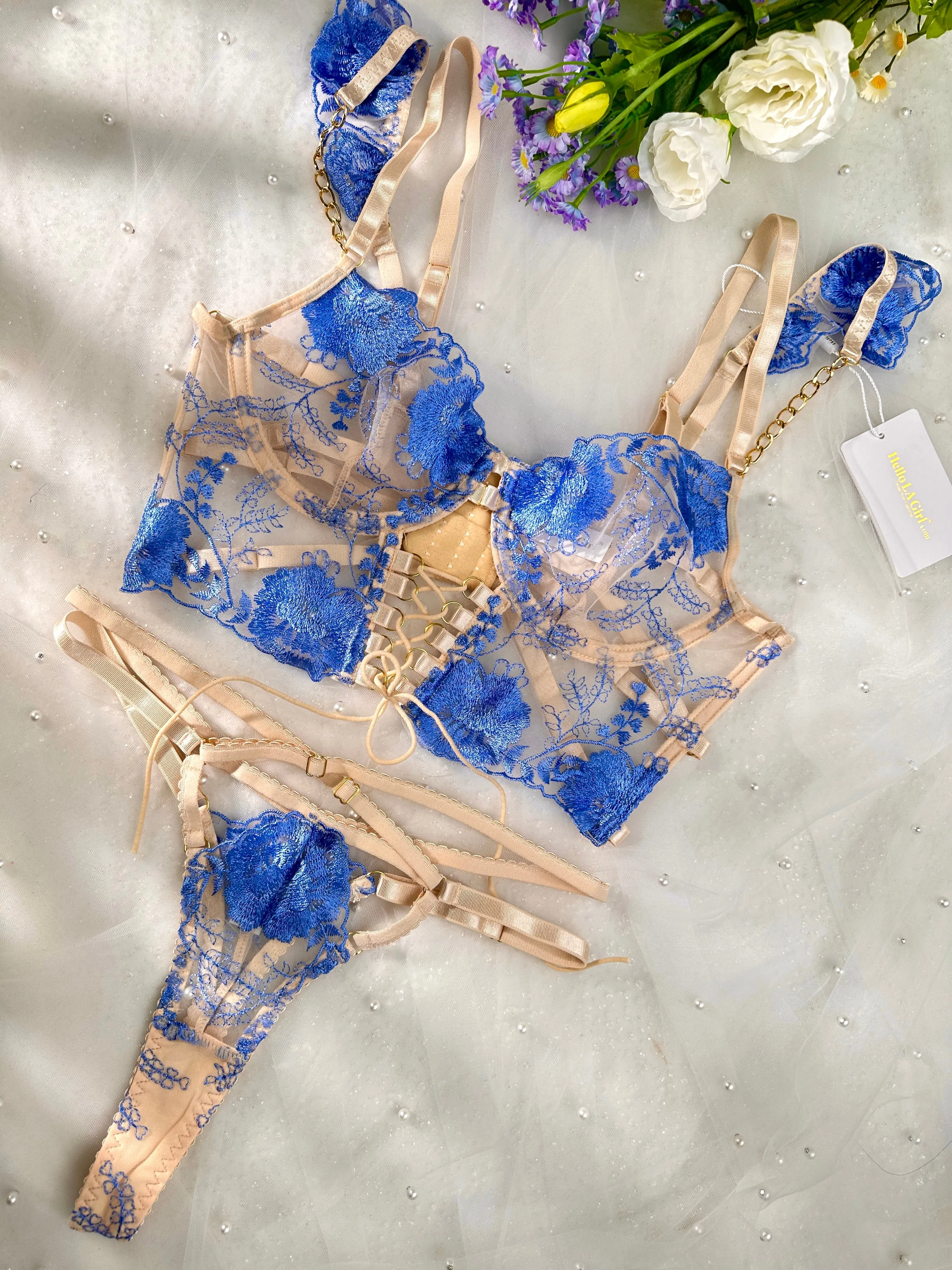 Enchanted Blue Blossom Lace Lingerie Set