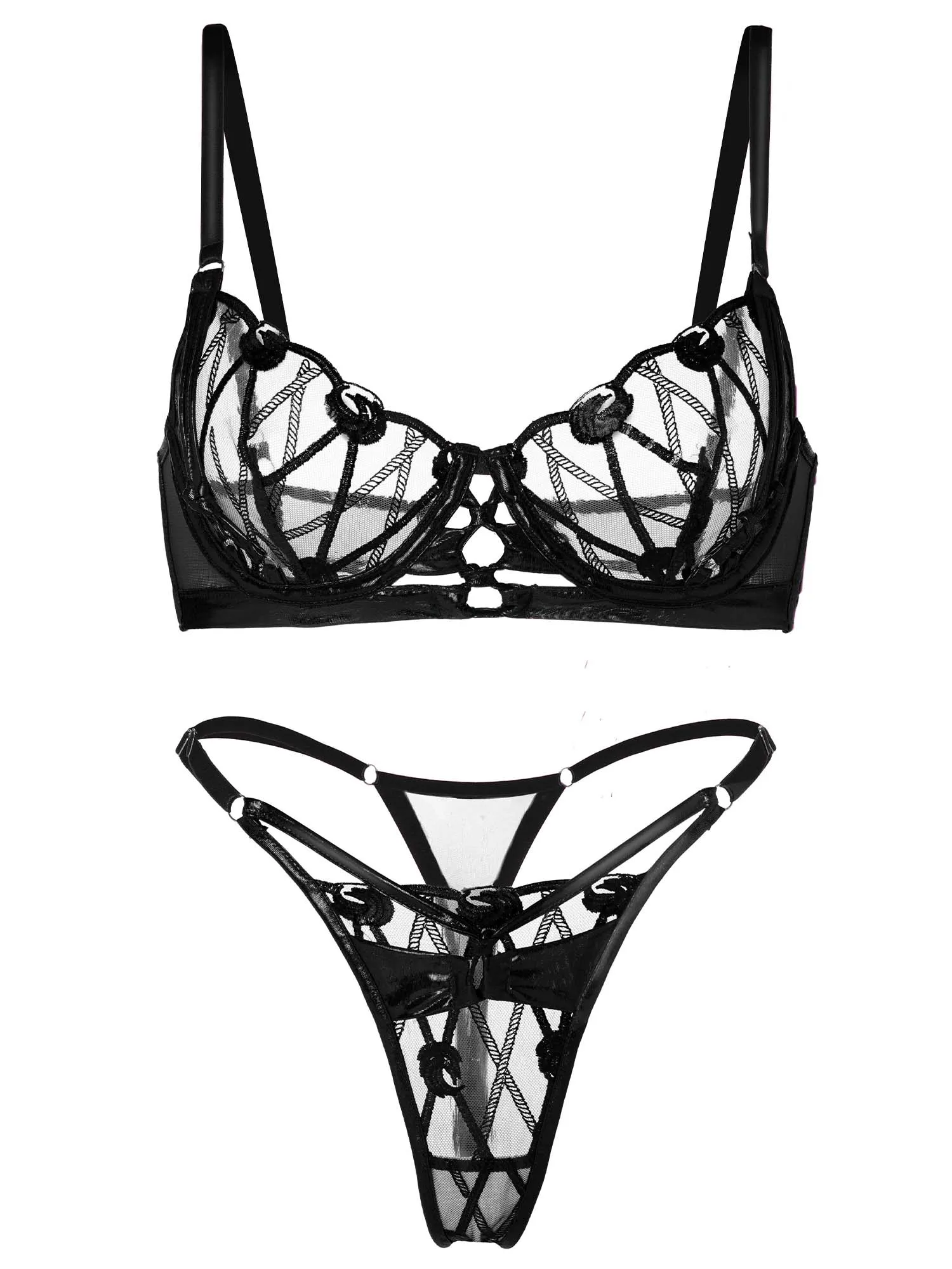 Exquisitely Crafted Midnight Black Lace Lingerie Set