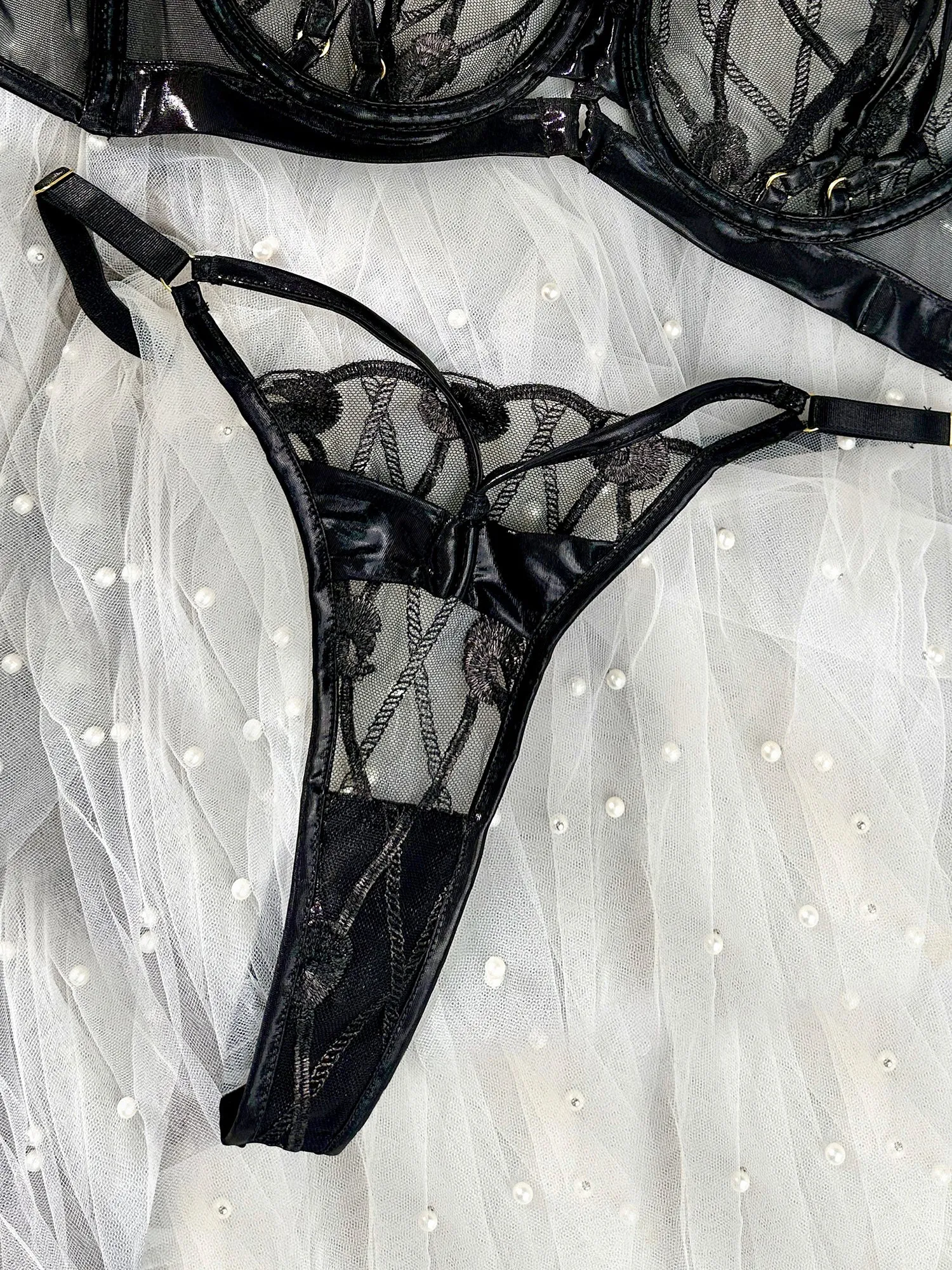 Exquisitely Crafted Midnight Black Lace Lingerie Set