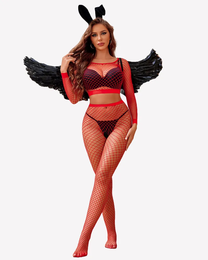 Fishnet Long Sleeve Two Piece Outfits Set