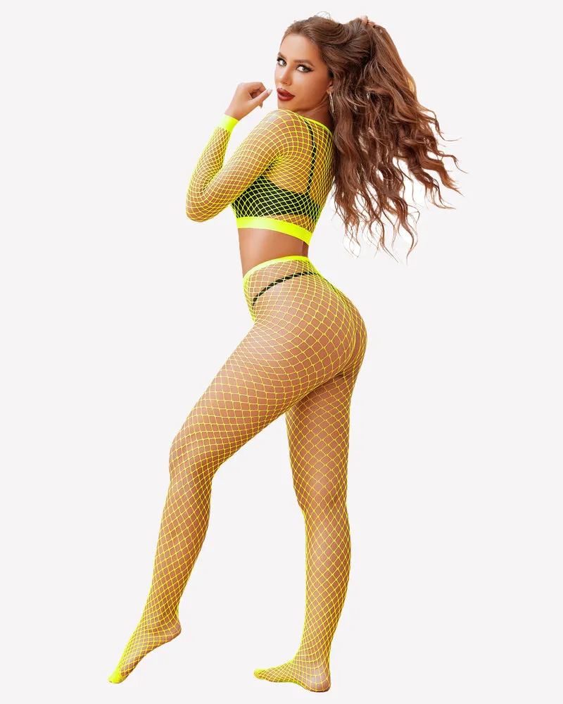 Fishnet Long Sleeve Two Piece Outfits Set