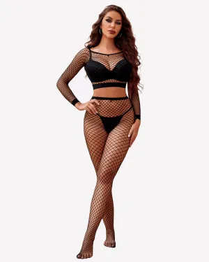 Fishnet Long Sleeve Two Piece Outfits Set