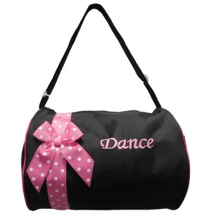 Girls Black Pink Polka Dot Ribbon Detail Stylish Dance Duffel Bag