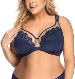 Gorsenia K441 Women's Luisse Skin Non-Padded Underwired Navy Blue Bra Size: L80