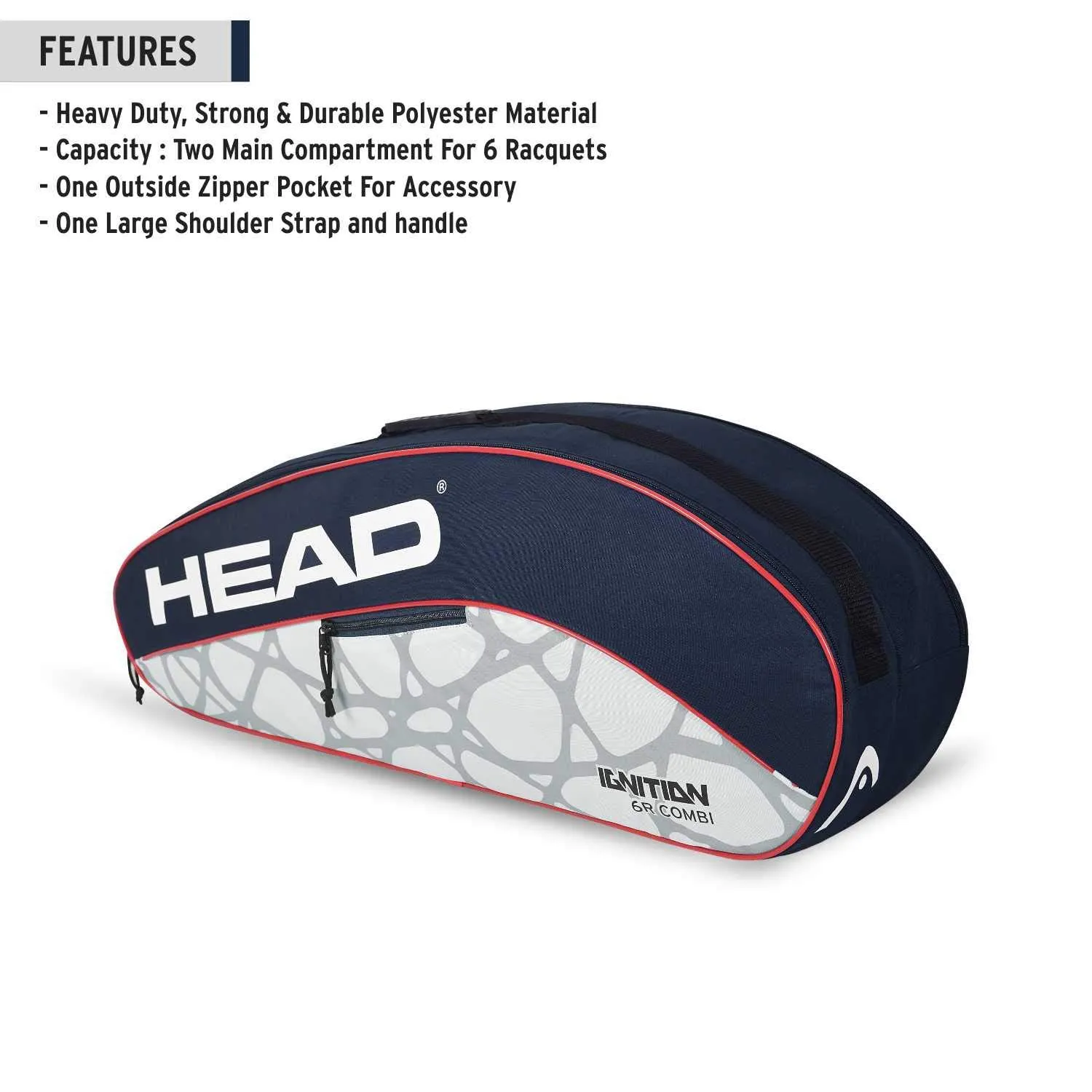 Ignition Pro 6R Polyester Badminton Kit Bag (Navy-Grey)