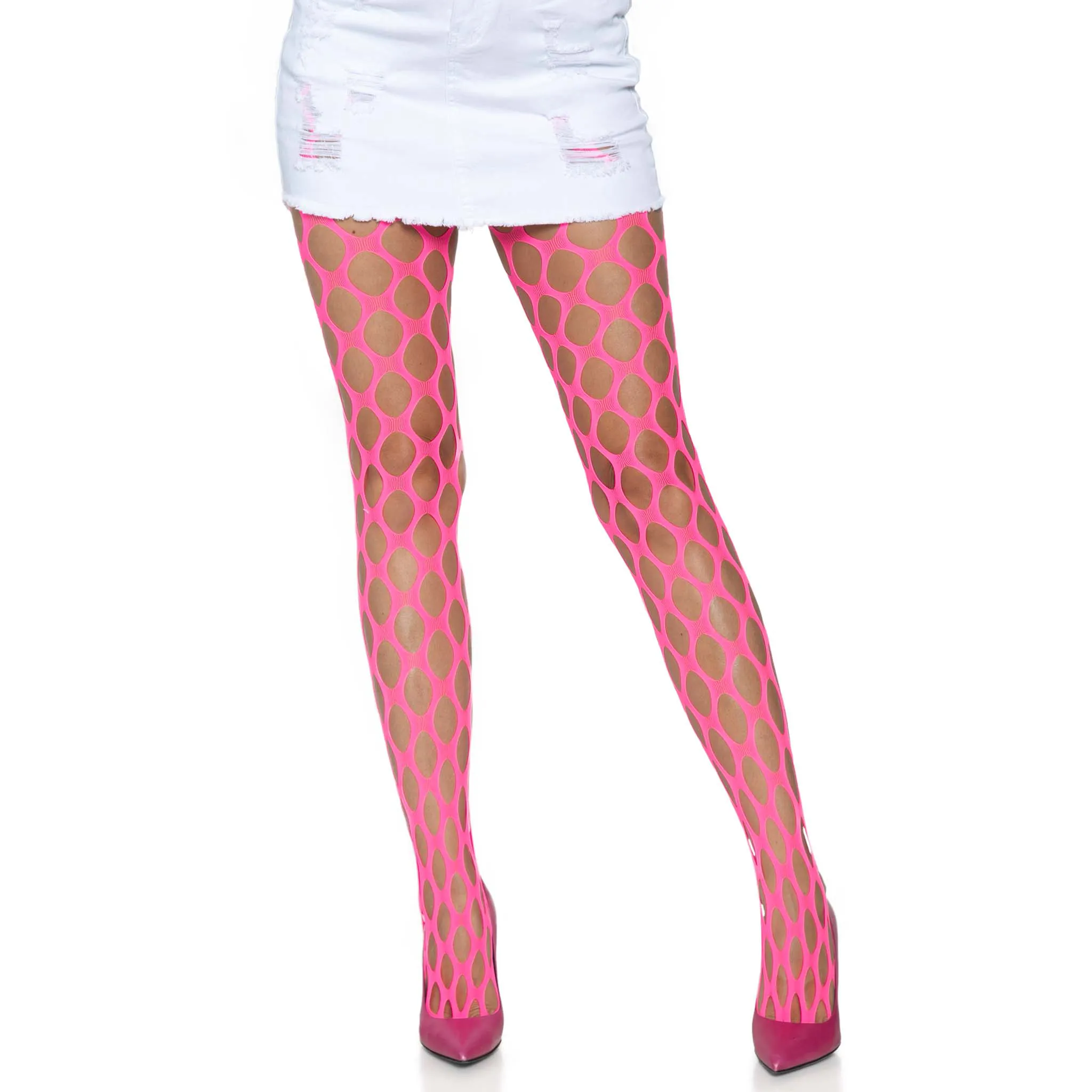 Jumbo Pothole Net Tights - Neon Pink- One Size