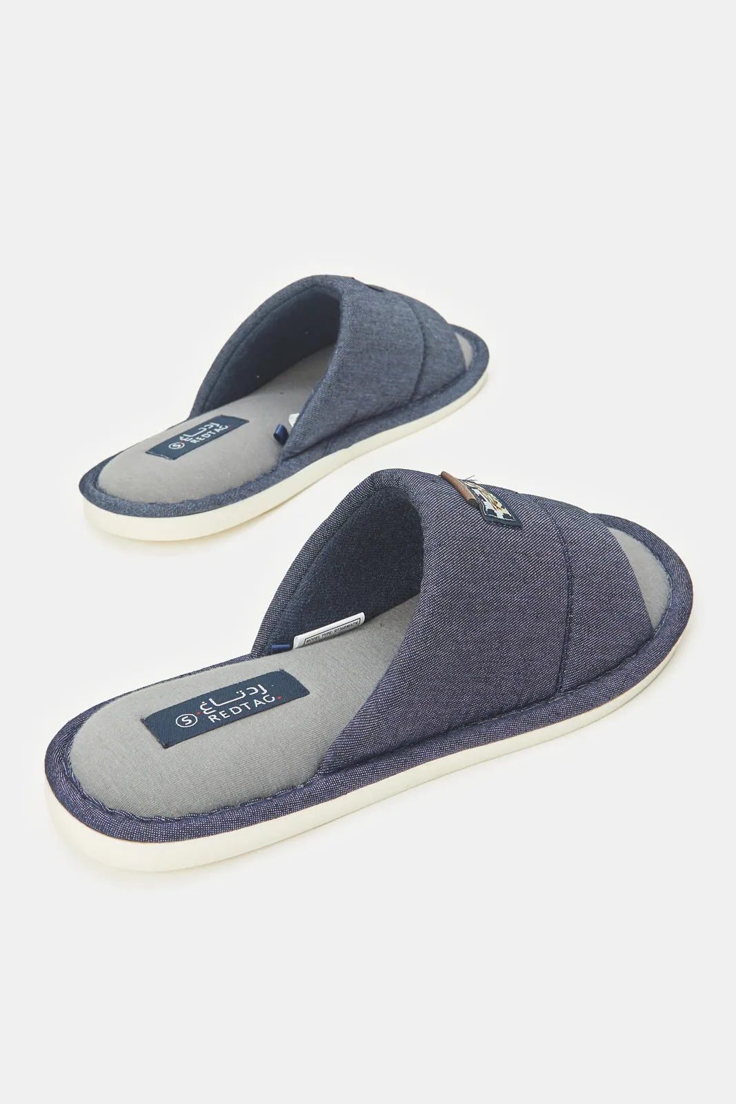 Men Navy Plain Textured Slipper