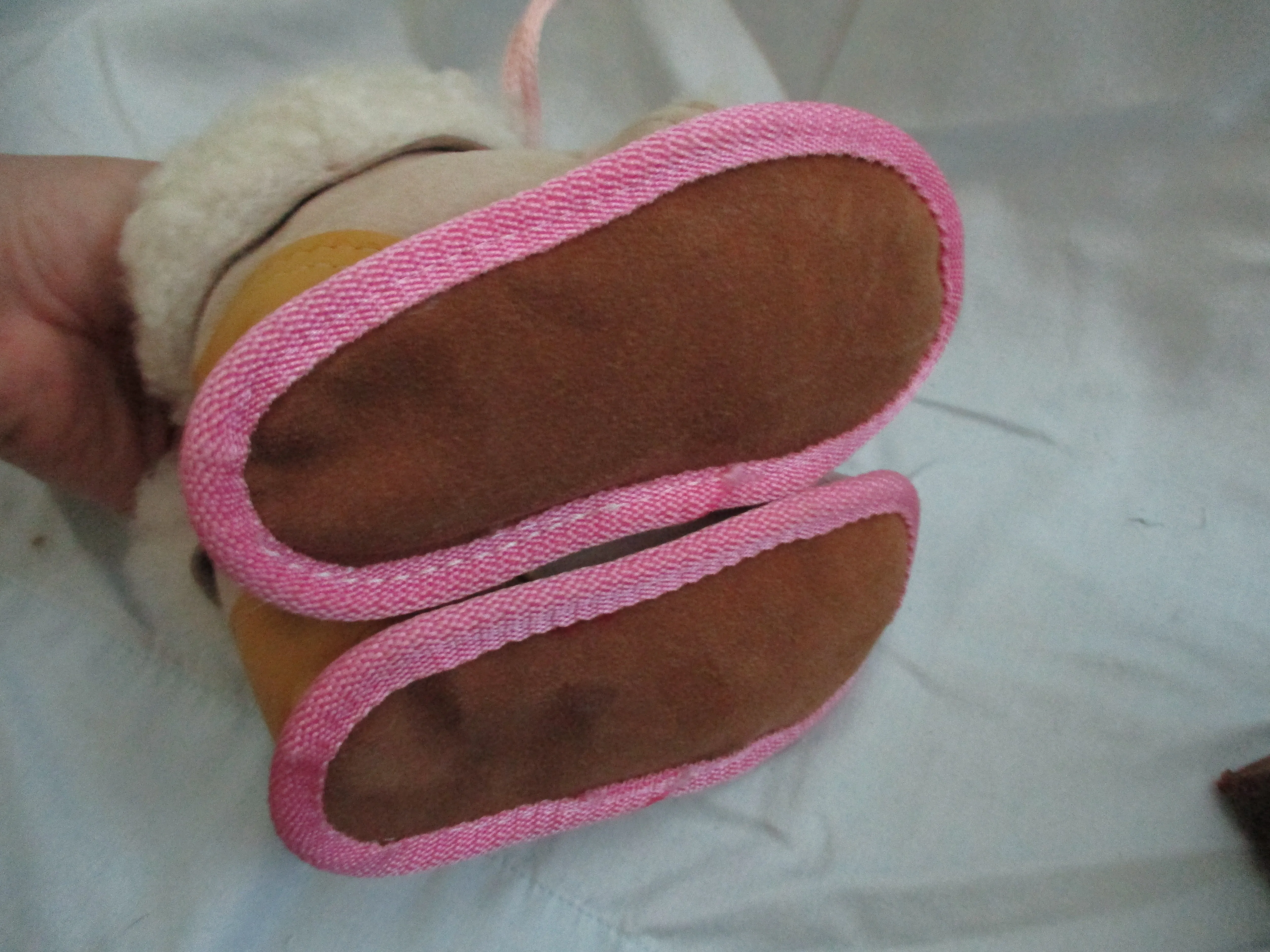 NEW BABY INFANT Leather Shearling Boot Slipper XS BEIGE PINK