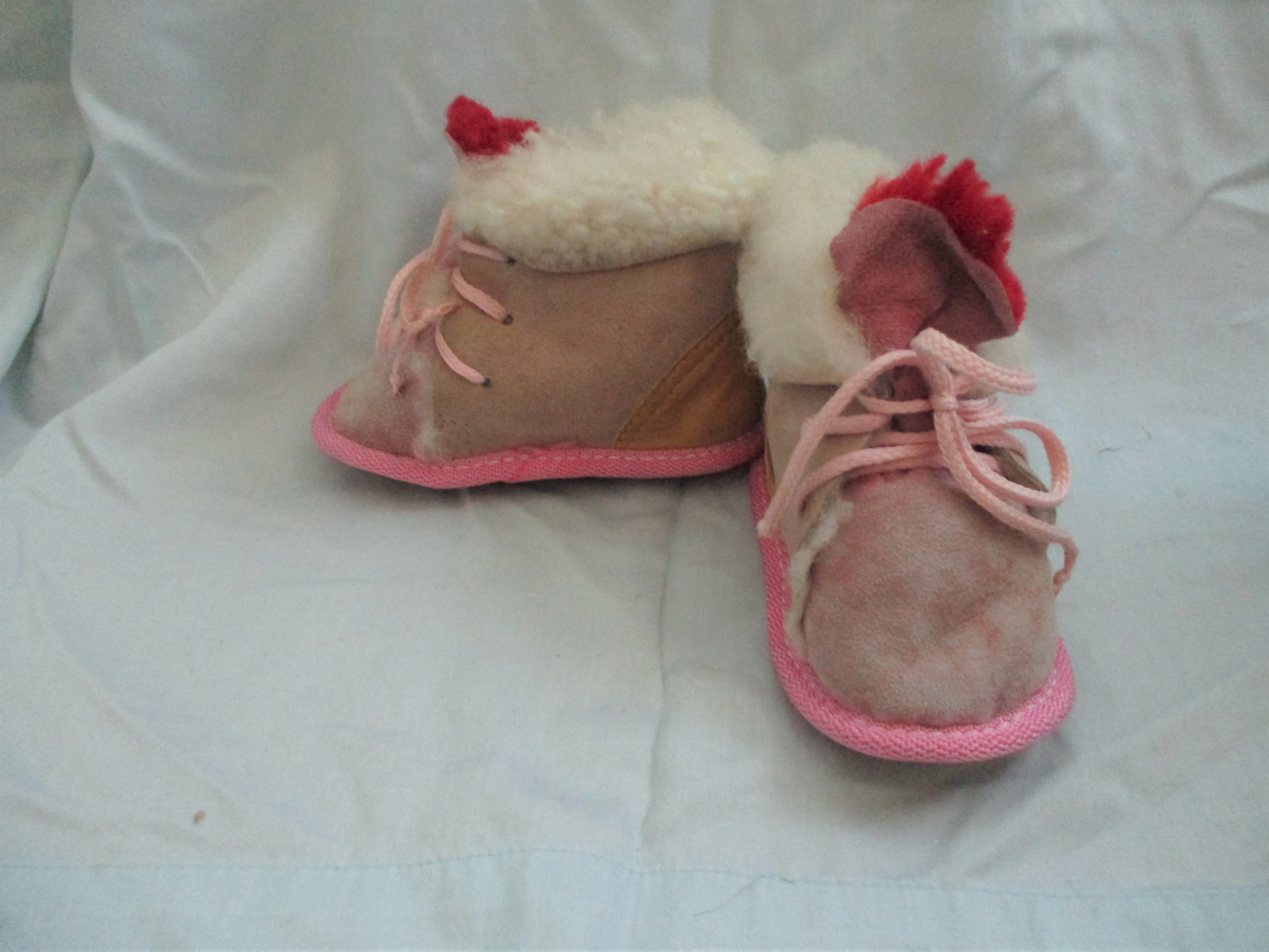 NEW BABY INFANT Leather Shearling Boot Slipper XS BEIGE PINK