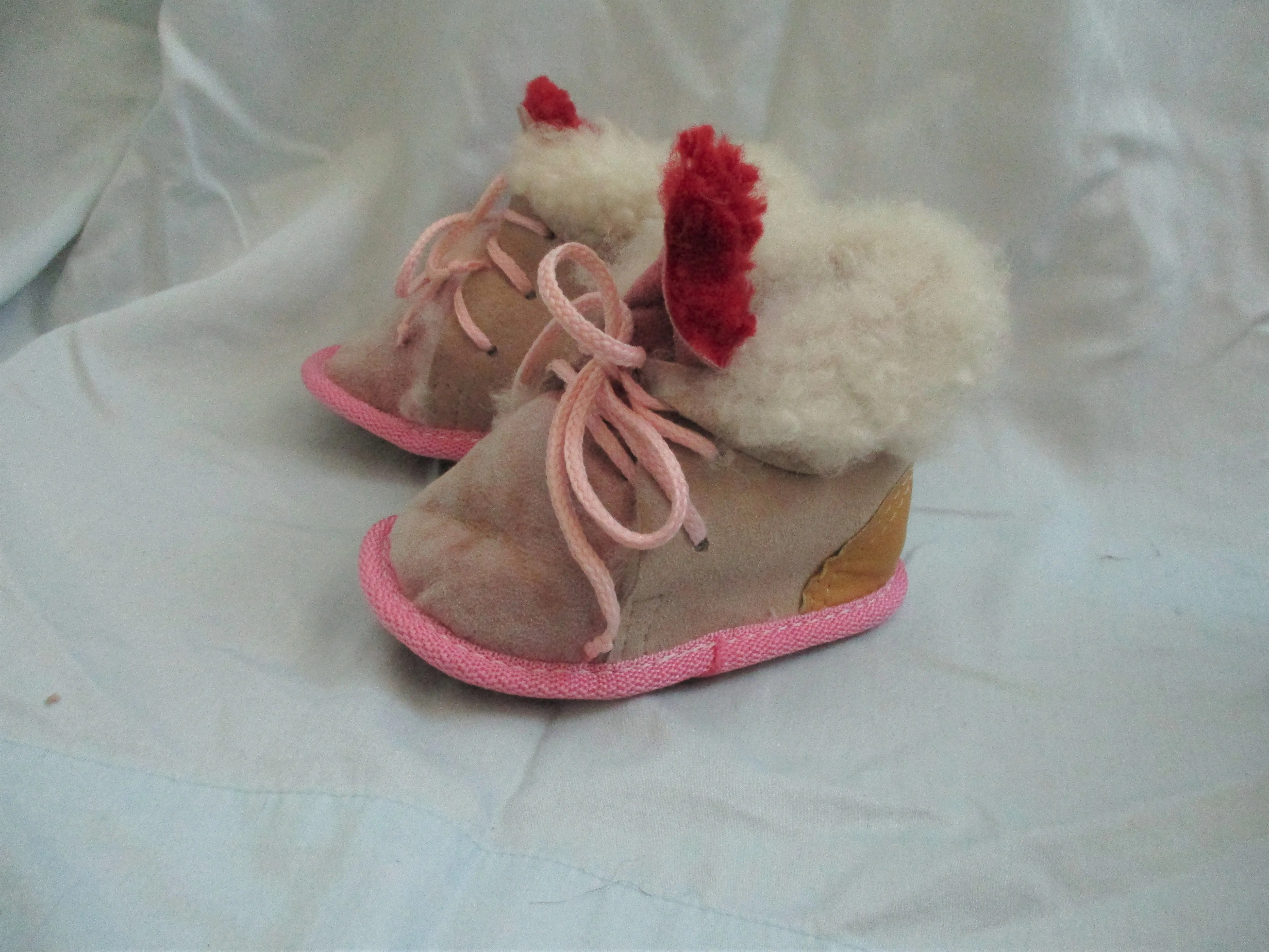 NEW BABY INFANT Leather Shearling Boot Slipper XS BEIGE PINK