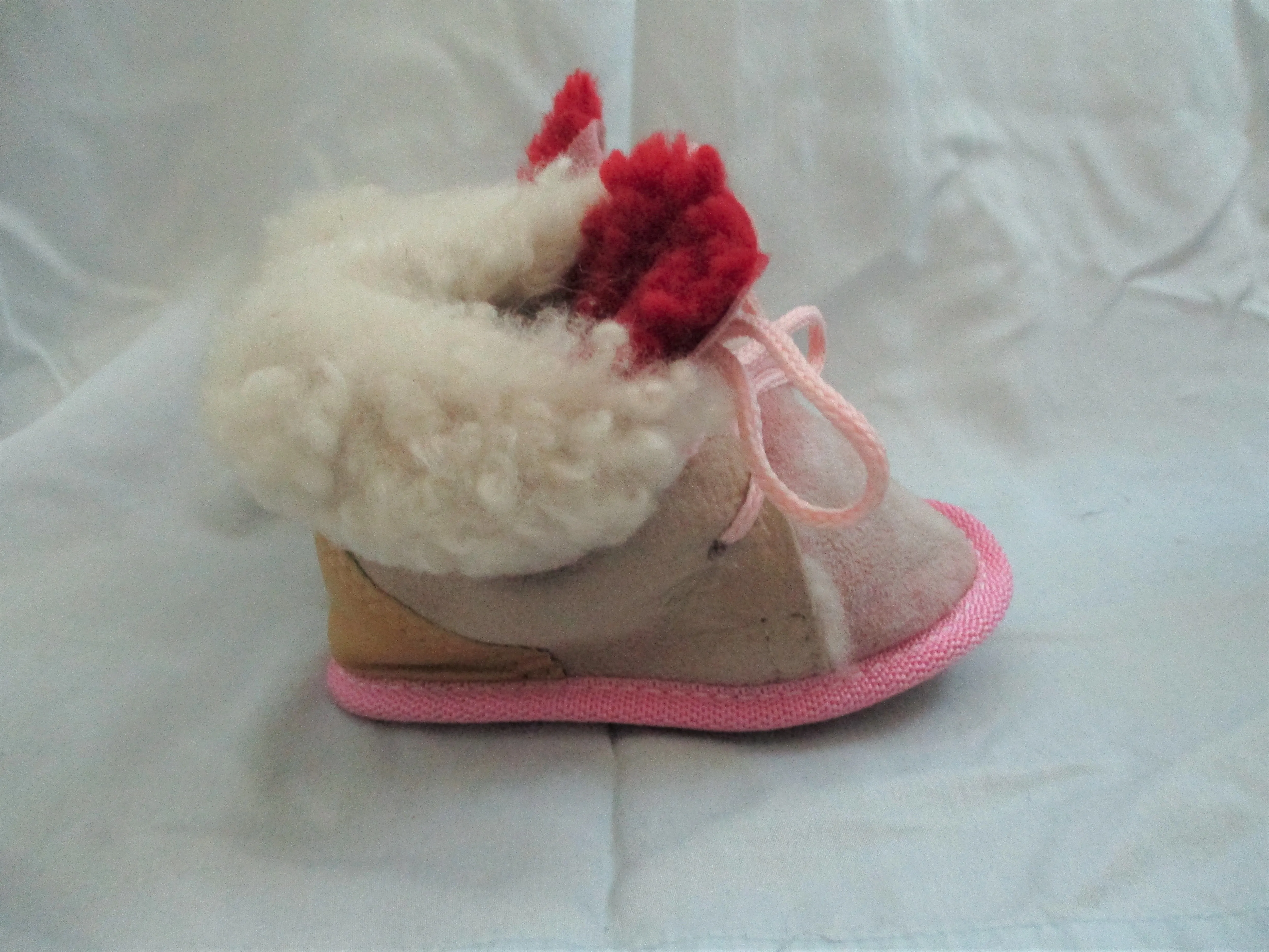 NEW BABY INFANT Leather Shearling Boot Slipper XS BEIGE PINK