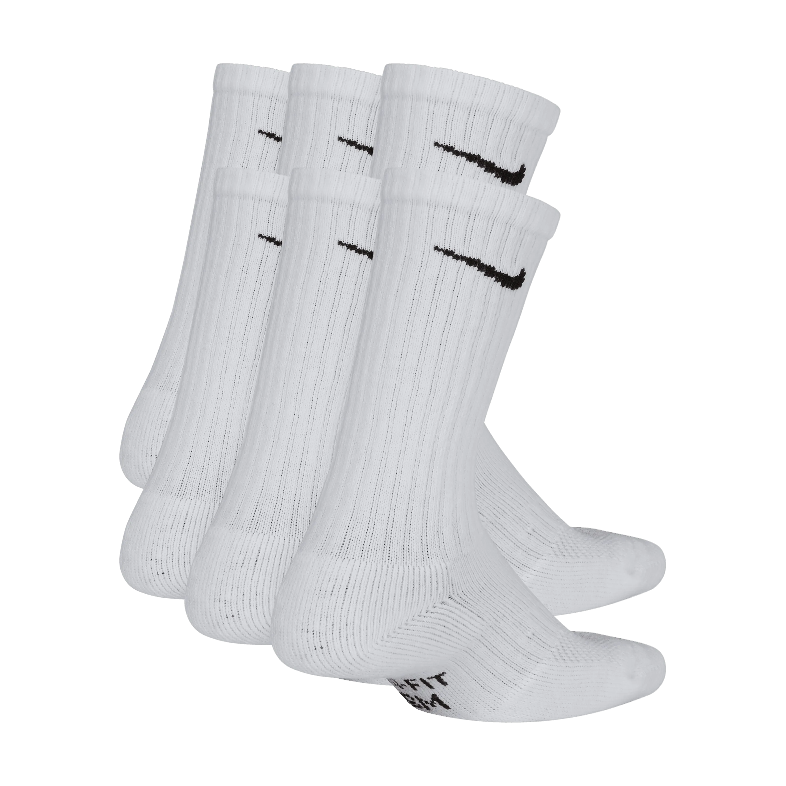 Nike Everyday Kid's Cushioned Crew Socks (6 Pairs)-White