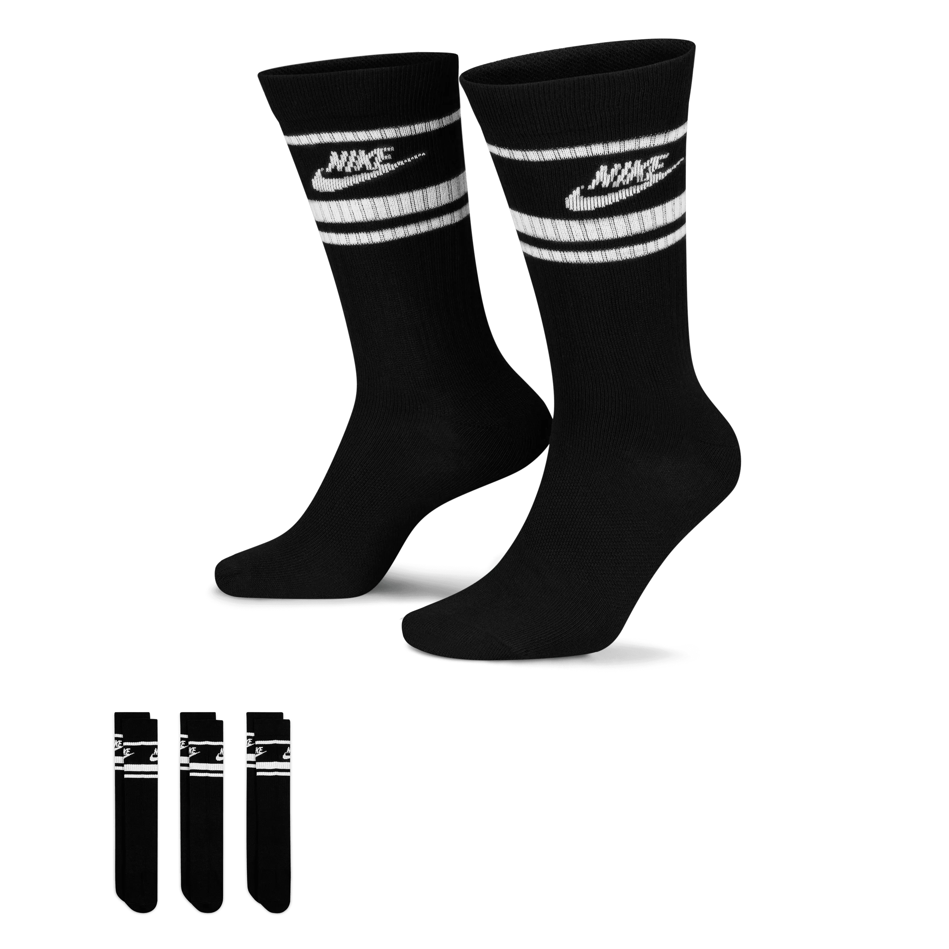 Nike Sportswear Dri-FIT Everyday Essential Crew Socks (3 Pairs)-Black