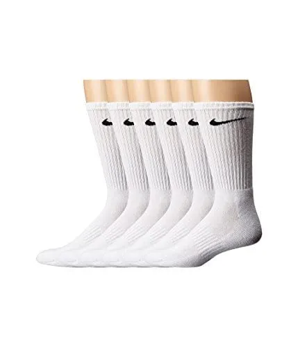 NIKE Unisex Performance Cushion Crew Socks with Band (6 Pairs), White/Black, Large