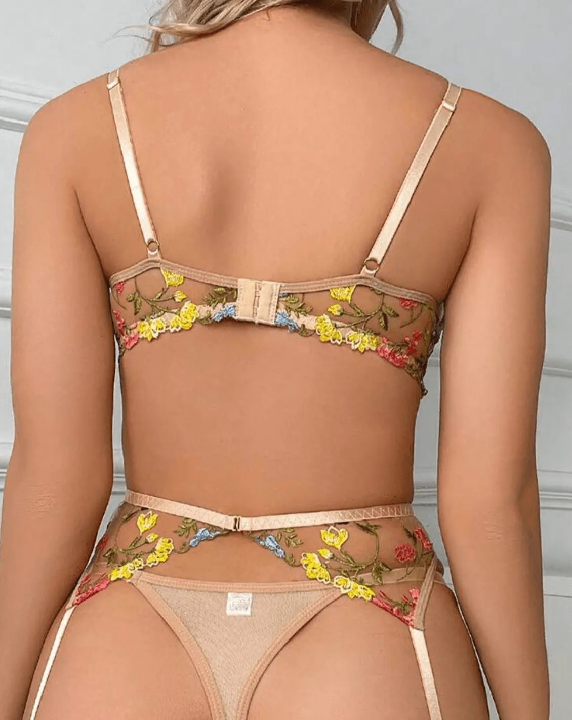 Nude Lingerie Set Floral Garter