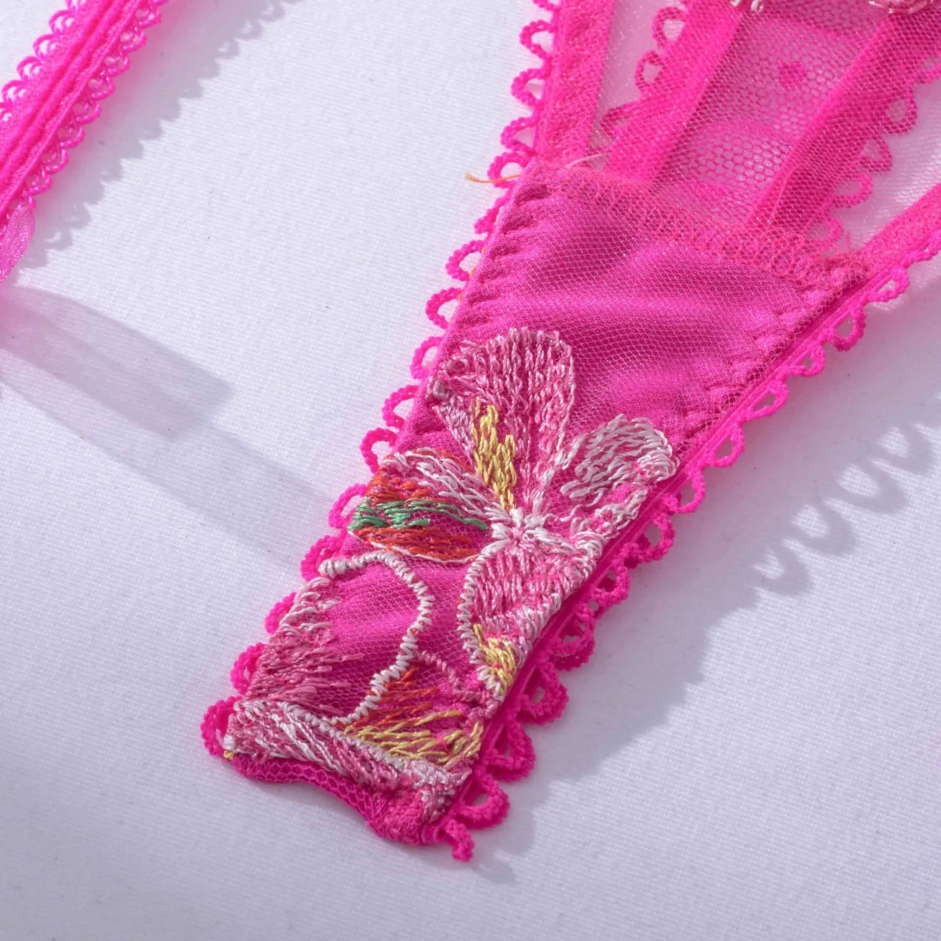 Pink Lingerie Set Floral Embroidery