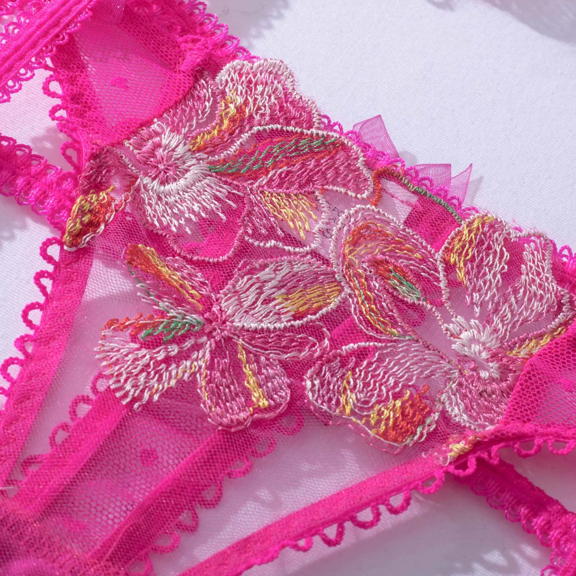 Pink Lingerie Set Floral Embroidery