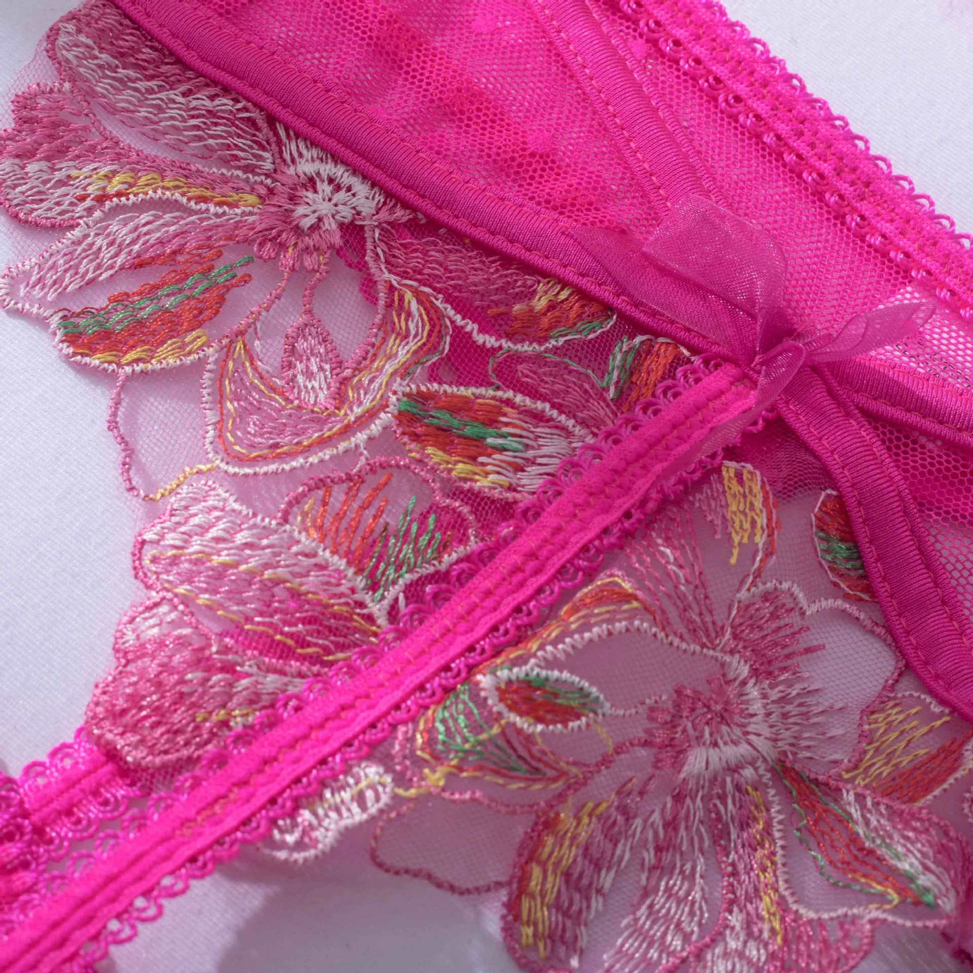 Pink Lingerie Set Floral Embroidery