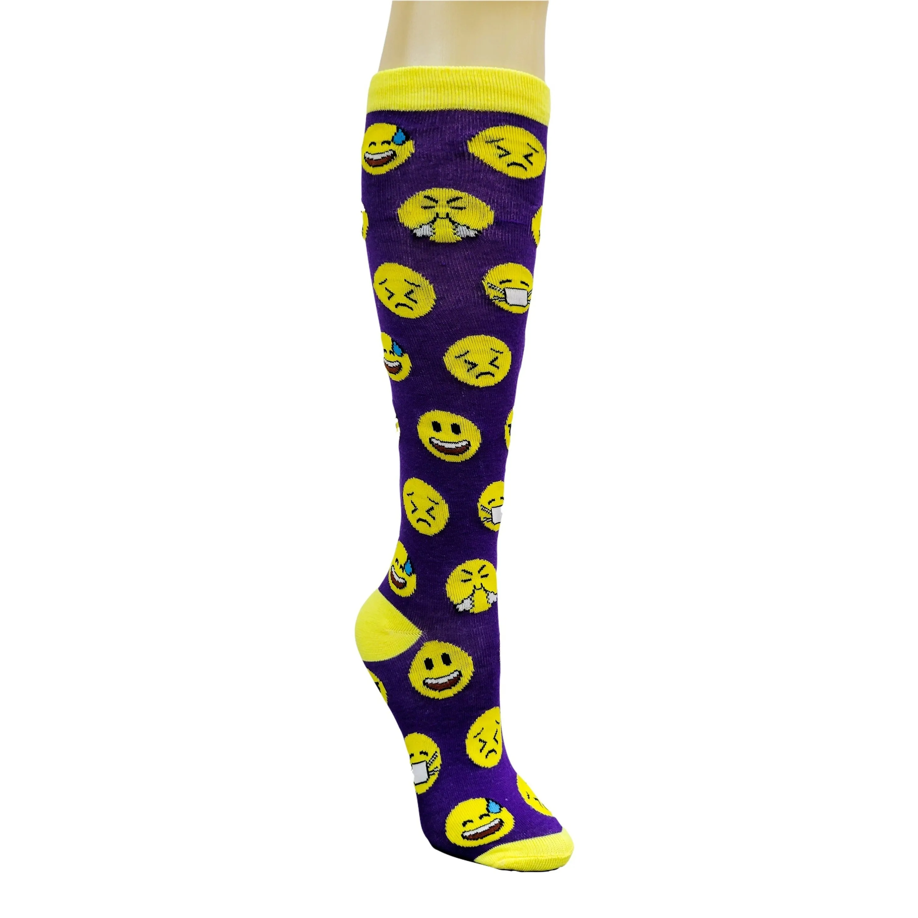 Purple Emoji Face Pattern Socks from the Sock Panda (Knee High)