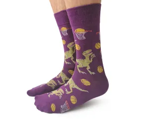 "Dino Basketball" Cotton Crew Socks by Uptown Sox - Large