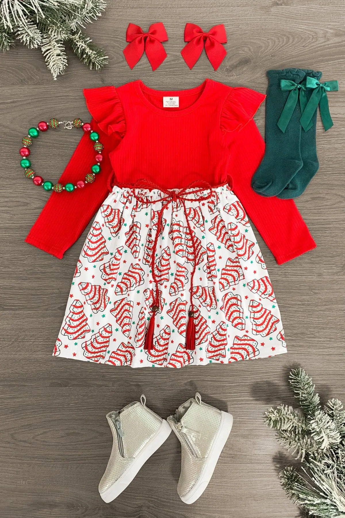 Red Christmas Tree Cookie Dress