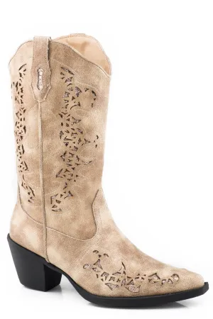 Roper Womens Beige Faux Leather Alisa Metallic Cowboy Boots