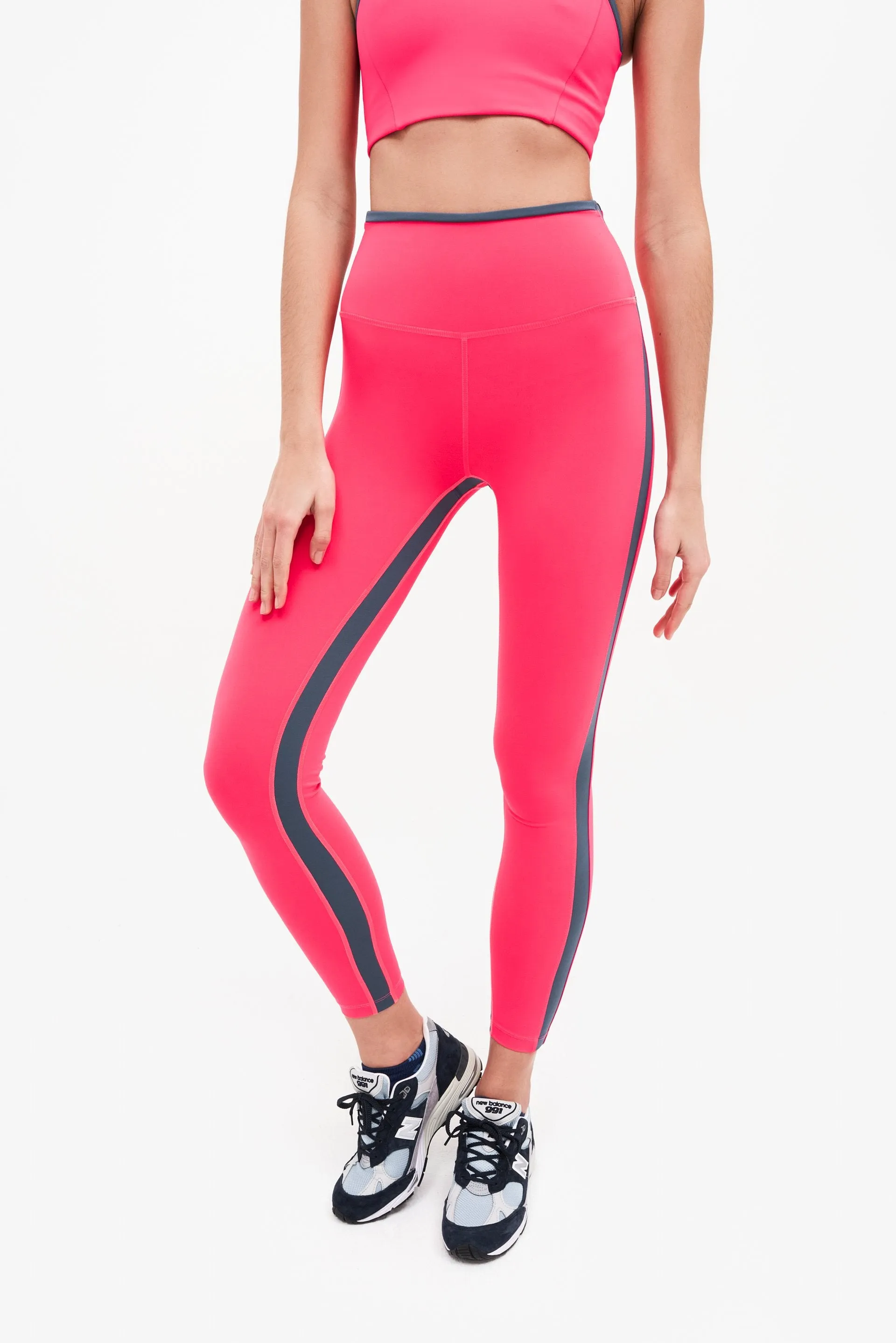 Sam High Waist Techflex 7/8, Hot Coral/Steel Blue