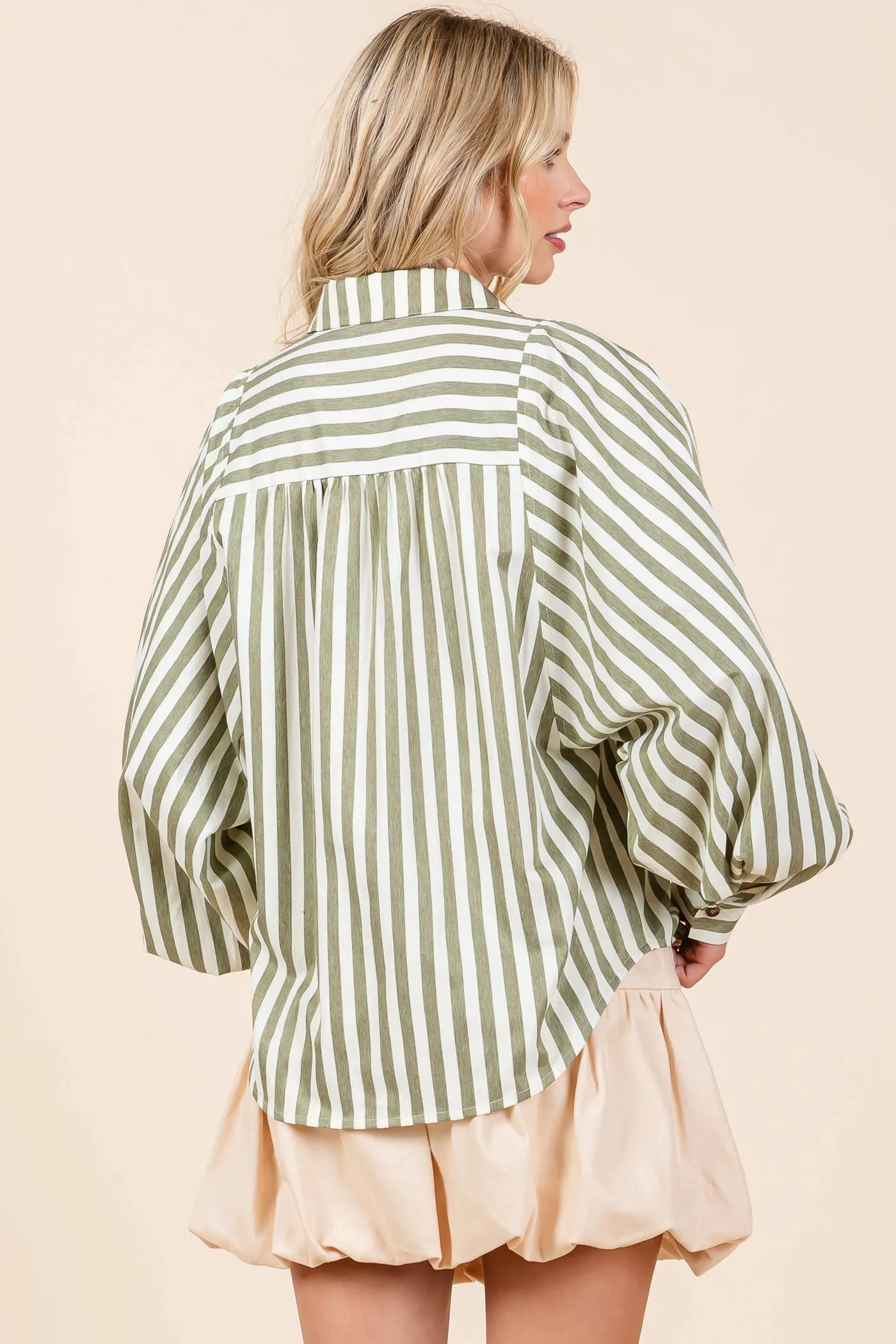 Stripe Pattern Button-Up Shirt