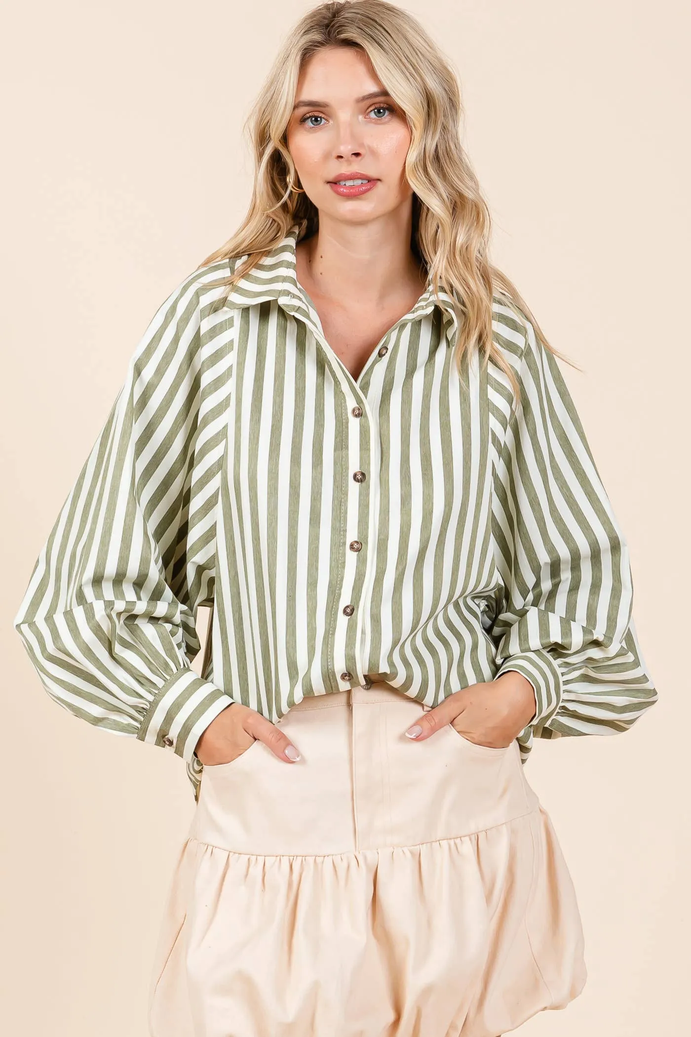 Stripe Pattern Button-Up Shirt