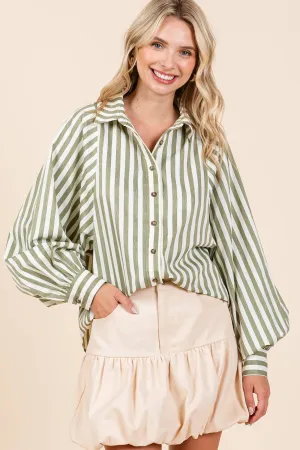 Stripe Pattern Button-Up Shirt