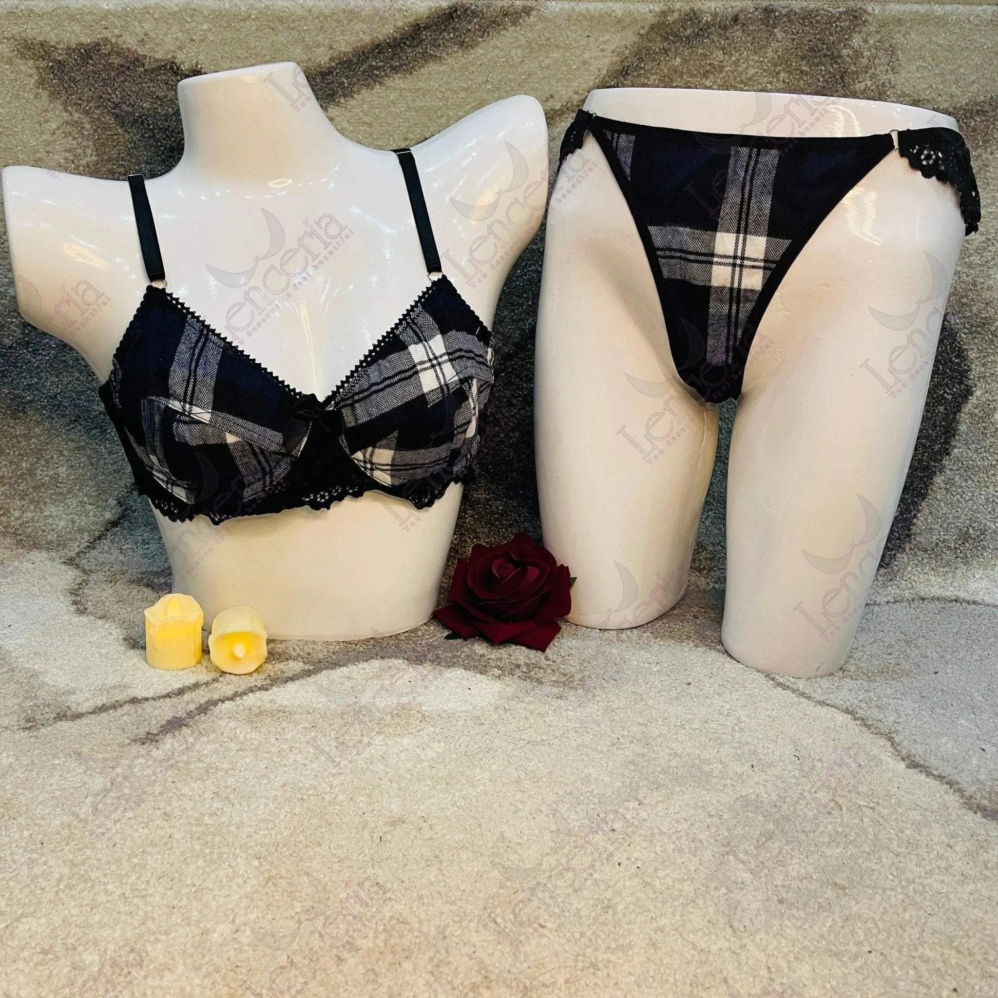 Tartan pushup underwire bra set - very trendy (c26)