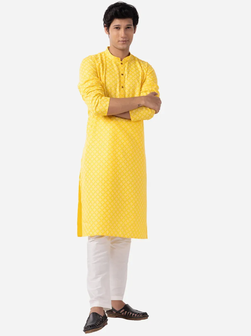 Traditional Yellow Printed Kurta for Men